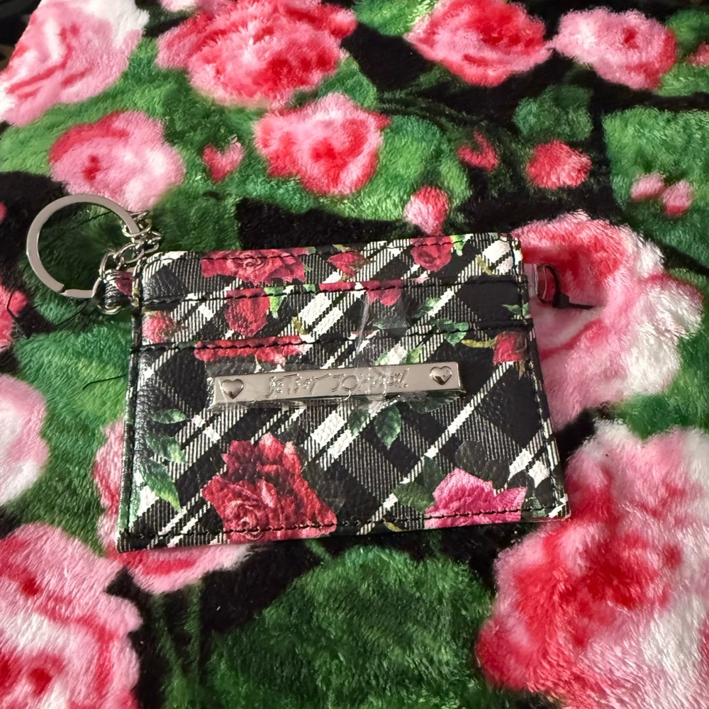 Betsey Johnson Pink Floral Plaid Card Holder